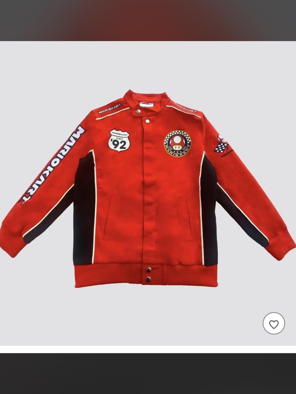 NWT Kids Racing Bomber Jacket with Patch Details Mario cart size M/L Nintendo